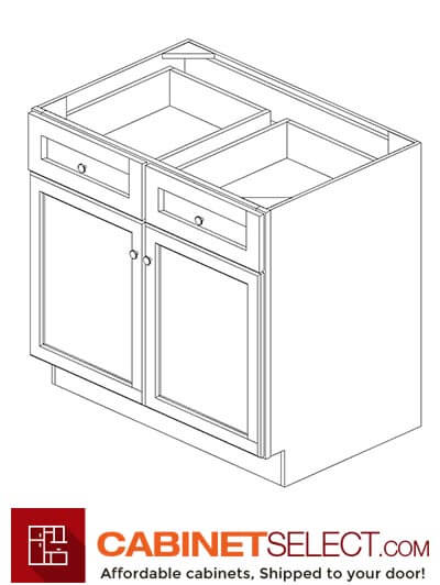 AW-B36B: Ice White Shaker 36" 2 Drawer 2 Door Base Cabinet