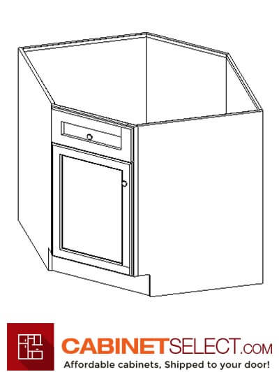 AW-BDCF36: Ice White Shaker 36″ 1 Door Diagonal Corner Sink Base Cabinet