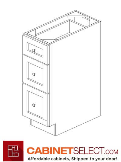 AW-DB12: Ice White Shaker 12" 3 Drawer Base Cabinet