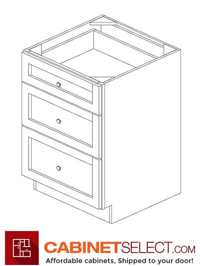 PR-DB24(3): Petit Brown Shaker 24″ 3 Drawer Base Cabinet