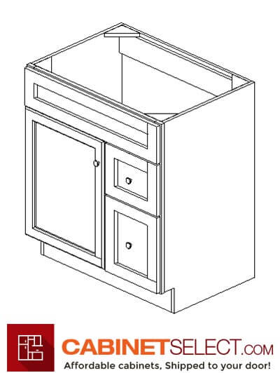 AW-S3021DR-34-1/2”: Ice White Shaker 30" Right drawers (2) Vanity