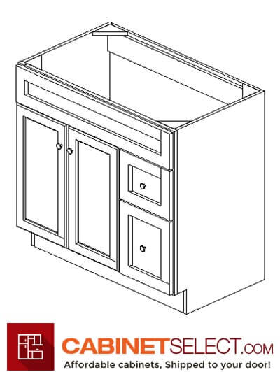 AW-S3621BDR-34-1/2”: Ice White Shaker 36" Right drawers (2) Vanity
