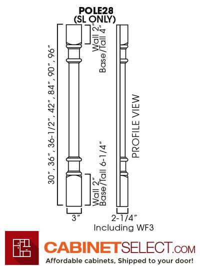 AW-POLE28-T390: Ice White Shaker Decor Leg