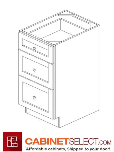 GW-DB18(3): Gramercy White 18" 3 Drawer Base Cabinet