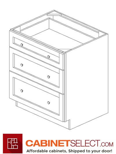 GW-DB30(3): Gramercy White 30" 3 Drawer Base Cabinet