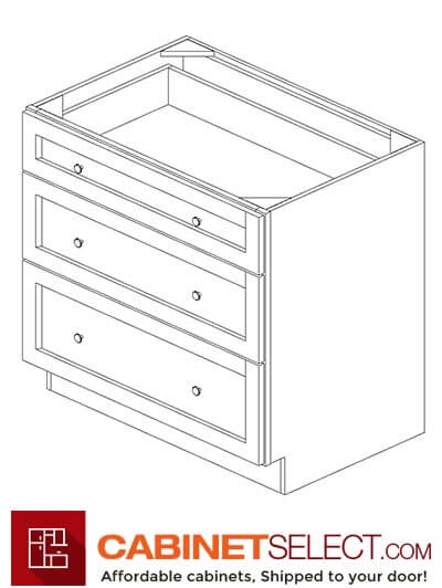 PC-DB36(3): Pacifica 36" 3 Drawer Base Cabinet