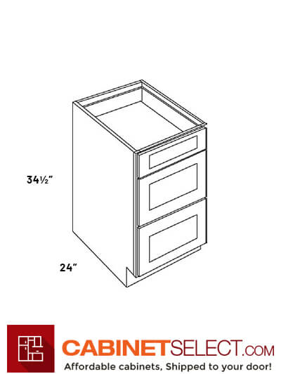 L10-DB12: Luxor White 12″ Three Drawer Base Cabinet
