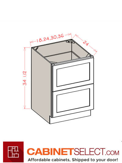 SG-2DB24: Shaker Grey 24″ Two Drawer Base Cabinet