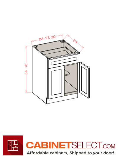 WS-B24: Shaker White 24″ Double Door Single Drawer Cabinet