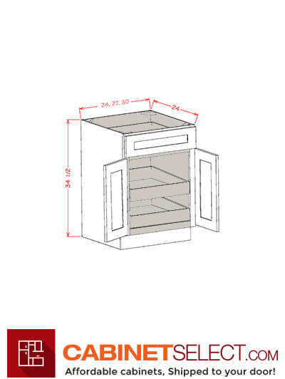SG-B242RS: Shaker Grey 24″ Double Door Single Drawer Two Rollout Shelf Base Kit