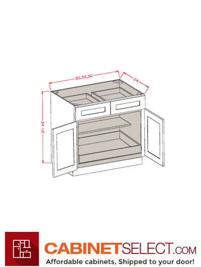 SD-B331RS: Shaker Dove 33″ Double Door Double Drawer One Rollout Shelf Base Kit