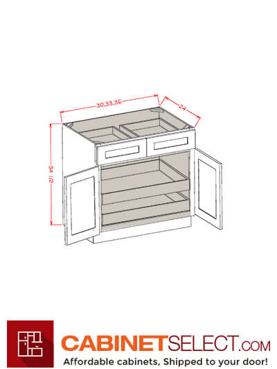 SD-B332RS: Shaker Dove 33″ Double Door Double Drawer Two Rollout Shelf Base Kit