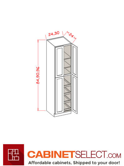 CW-U2484244RS: Casselberry Antique White 24″ Four Door Utility, Four Rollout Shelf Cabinet 84″ H