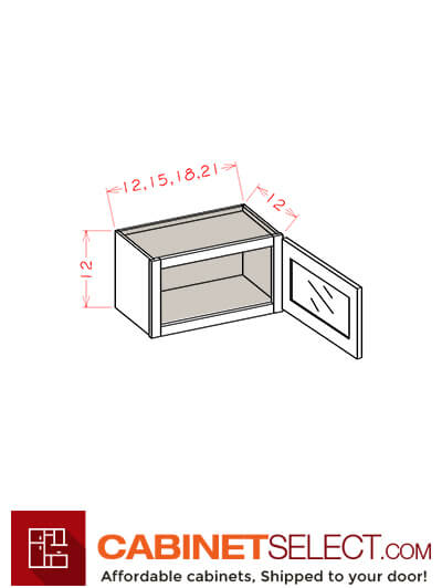 SG-W1812GD: Shaker Grey 18″ Glass Door Wall Stacker Cabinet Single Door 12″ H