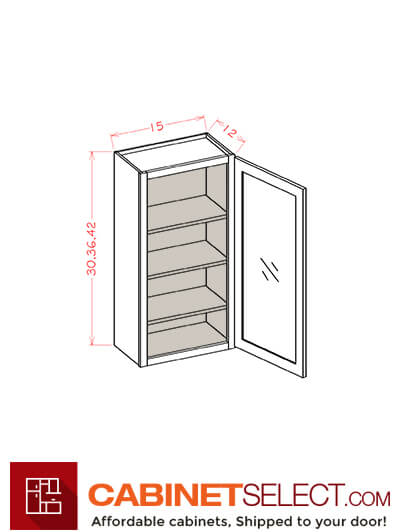 SG-W1542GD: Shaker Grey 15″ Glass Door Wall Cabinet Single Door 42″ Tall