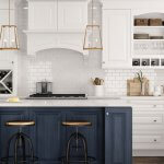 Park Avenue White Raised Panel Kitchen Cabinets | Blue and White Kitchen Cabinet Design