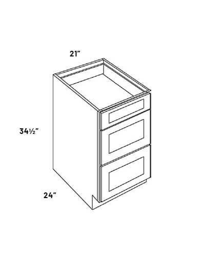 PR-DB21(3): Petit Brown Shaker 21″ 3 Drawer Base Cabinet