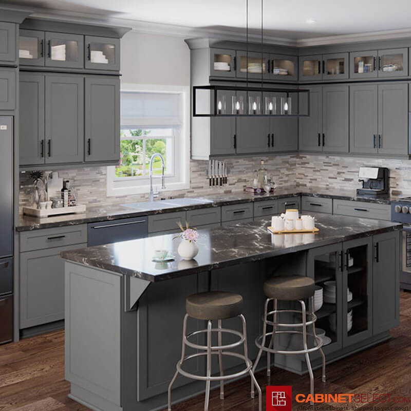 Painted Kitchen Cabinets Grey Color Island
