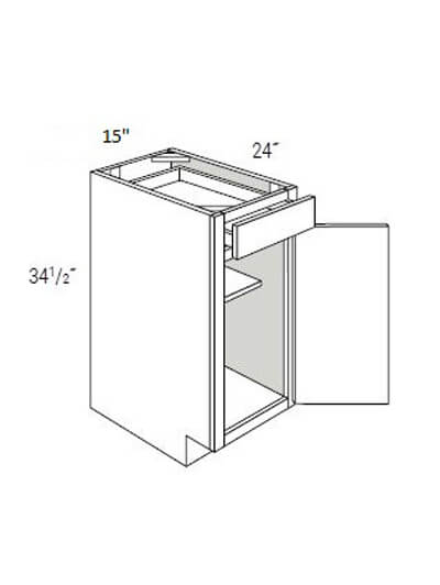 UB-B15: Upton Brown Single Door, Single Drawer Base Cabinet 15″W