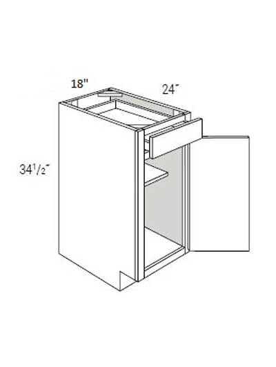 UB-B18: Upton Brown Single Door, Single Drawer Base Cabinet 18″W