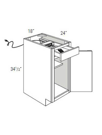 UB-B18CHGDR18: Upton Brown Single Door Base Cabinet w/ Charging Drawer 18″W