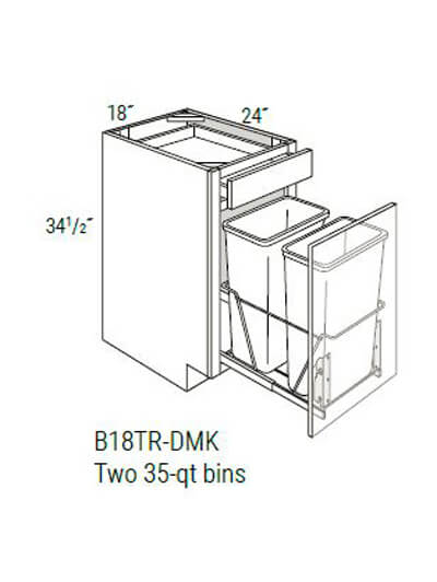 UB-B18TR-DMK: Upton Brown Single Door, Single Drawer Base Cabinet w/ Door Mounted Trash Pullout 18″W