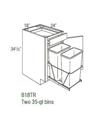 UB-B18TR: Upton Brown Single Door, Single Drawer Base Cabinet w/ Trash Pullout 18″W