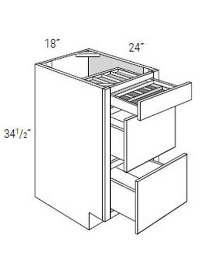 UB-DB18TTCD18: Upton Brown Three Drawer Base Cabinet w/ Two-Tier Cutlery Drawer 18″W