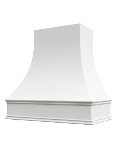 Asheville – 36″ Curved Classic Molding Smooth Shaker White Hood