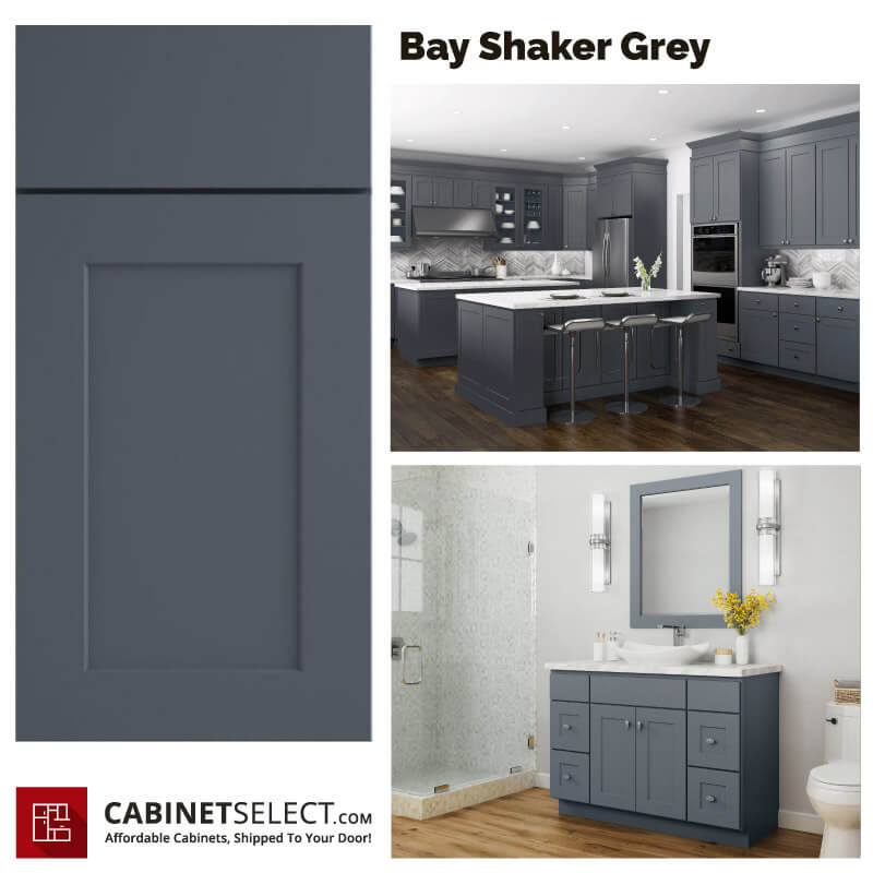 Bay Shaker Grey Kitchen Cabinet Line | Slab Shaker Grey Color Kitchen Cabinet | CabinetSelect.com