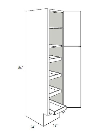 Bay Shaker White 18×84 Double-Door Pantry Cabinet ADA with 4 Soft-Close Rollout Trays