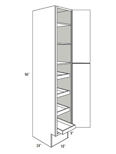 Bay Shaker White 18×96 Double-Door Pantry Cabinet ADA with 4 Soft-Close Rollout Trays
