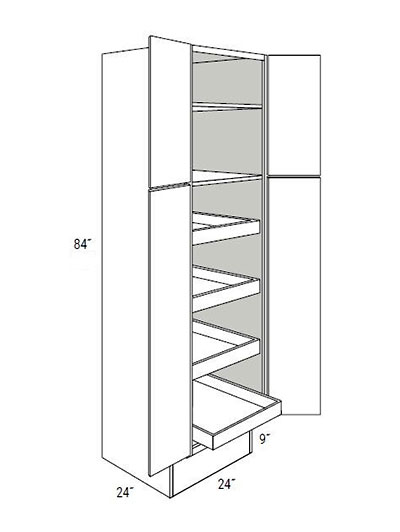 Bay Shaker White 24inch 4 Door Pantry Cabinet With 4 Soft Close Rollout Trays Ada Wp2484bscrt