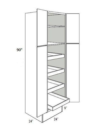 Bay Shaker White 24×90 4-Door Pantry Cabinet ADA with 4 Soft-Close Rollout Trays