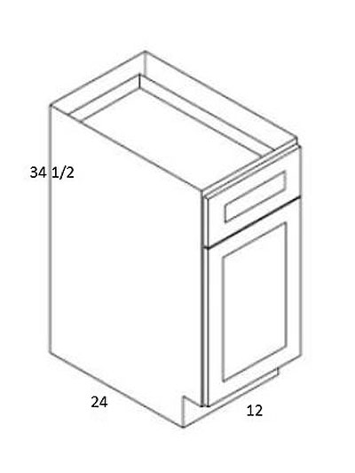 Black Shaker 12inch Single Door Single Drawer Base Cabinet B12