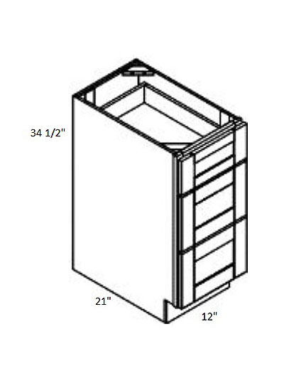 Black Shaker 12″ Three Drawer Vanity Base Cabinet