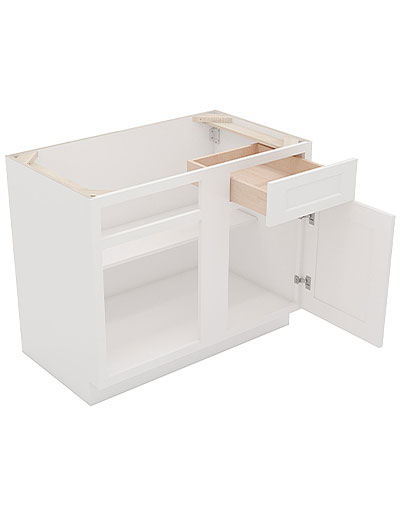 AW-BBLC39/42-36″ W: Ice White Shaker 39″ 1 Drawer 1 Door Blind Corner Base Cabinet