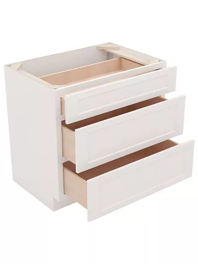 AW-DB36(3): Ice White Shaker 36″ 3 Drawer Base Cabinet