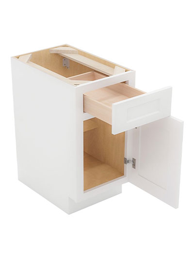 WS-B15: Shaker White 15″Single Drawer Single Door Base Cabinet