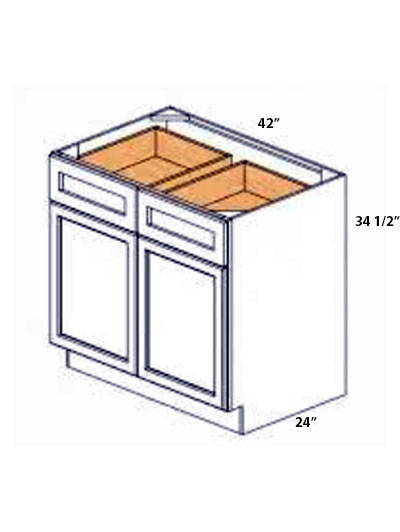 True Dove Shaker 42″ Double Door, Double Drawer Base Cabinet