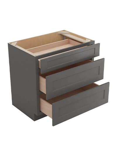 SG-3DB30: Shaker Grey 30″ Three Drawer Base Cabinet