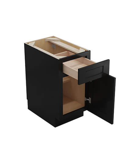 Black Shaker 15″ Single Door, Single Drawer Base Cabinet
