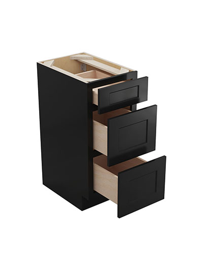 Black Shaker 15″ Three Drawer Vanity Base Cabinet