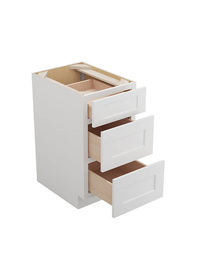 WS-3DB18: Shaker White 18″ Three Drawer Base Cabinet