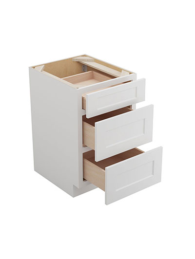 WS-3DB21: Shaker White 21″ Three Drawer Base Cabinet