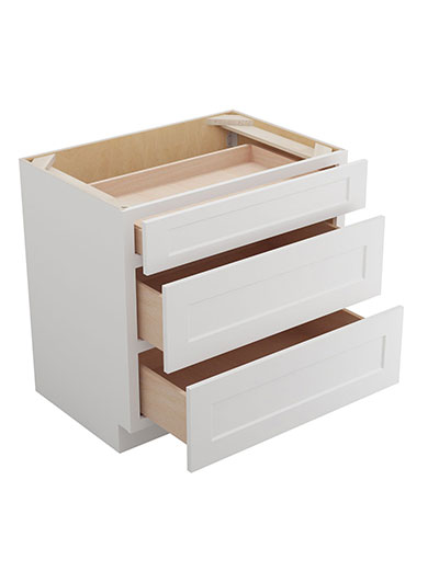 WS-3DB36: Shaker White 36″ Three Drawer Base Cabinet