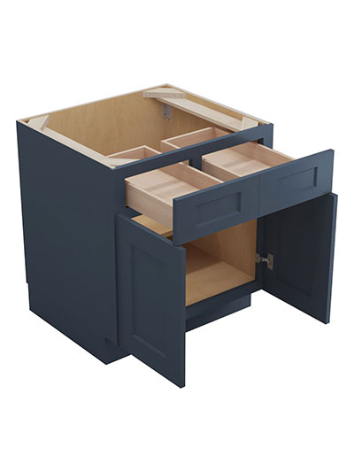 Oceana Blue Shaker 33″ Double Drawer, Double Door Base Cabinet