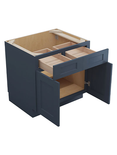 Oceana Blue Shaker 36″ Double Drawer, Double Door Base Cabinet