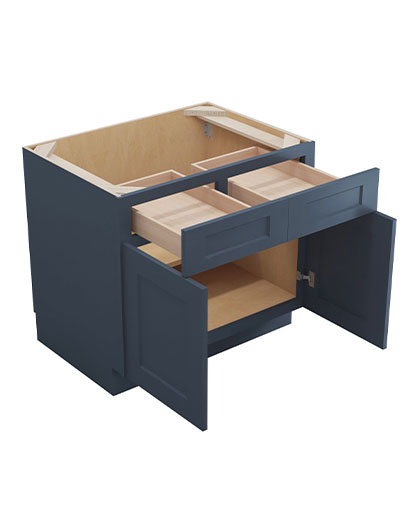 Oceana Blue Shaker 42″ Double Drawer, Double Door Base Cabinet