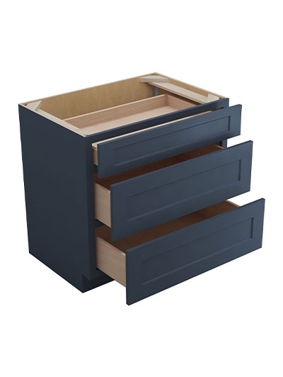 Oceana Blue Shaker 36″ Three Drawer Base Cabinet